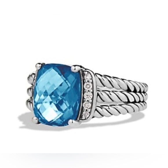 David Yurman Jewelry - David Yurman Petite Wheaton Ring with Diamonds - Blue Topaz, Size 7